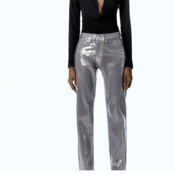 Zara Pants & Jumpsuits Zara Trf Straight Waxed Jeans Poshmark